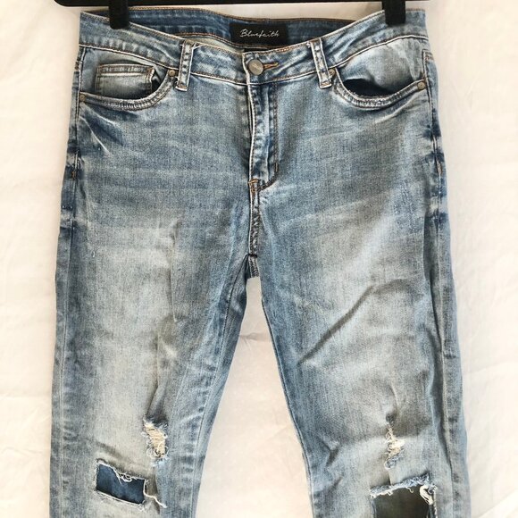 Blue Faith Ankle Cropped Jeans Embroidered Flames Light Blue Wash Size 11 - Picture 8 of 9